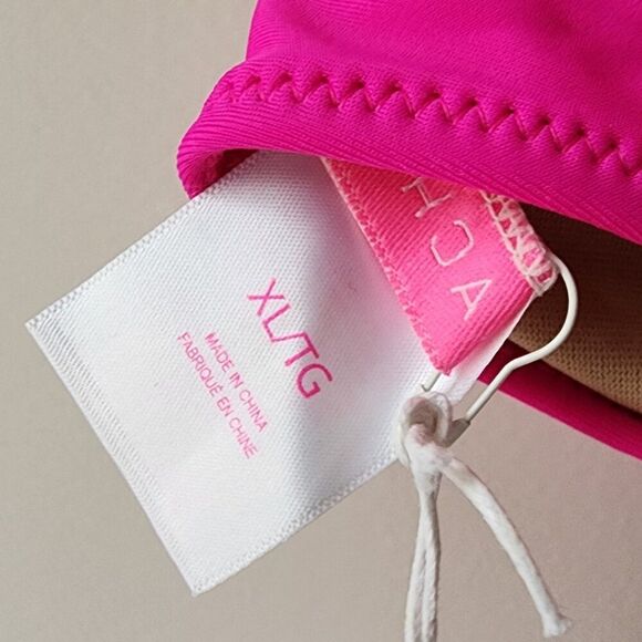 Vanilla Beach Scalloped Bikini Swim Top | Hot Pink Halter Tie Neck Ruched NWT - Picture 7 of 9